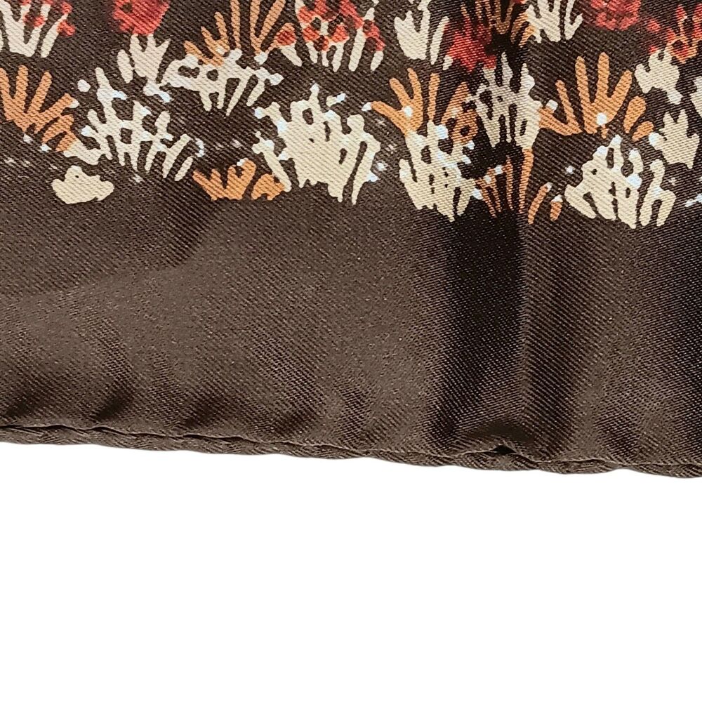 VTG Mr Emperor Square Scarf Brown Rust Tan Floral Botanical Abstract Italy 26x26 - Picture 12 of 13